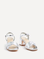 Linzi Silver Vivian Wide Fit Heeled Sandals With Crossover Front Strap - Image 3 of 5