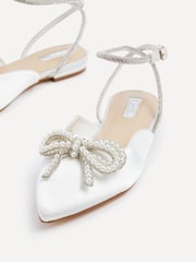 Linzi Cream Bridal Lalita Flat Mules With Pearl Embellished Front Bow - Image 4 of 5
