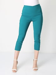 Roman Dark Green Chrome Cropped Stretch Capri Trousers - Image 1 of 4