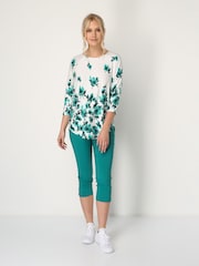 Roman Dark Green Chrome Cropped Stretch Capri Trousers - Image 3 of 4