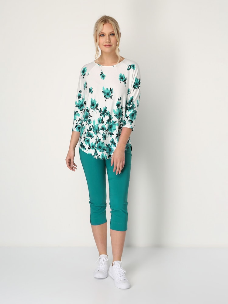 Roman Dark Green Chrome Cropped Stretch Capri Trousers - Image 3 of 4