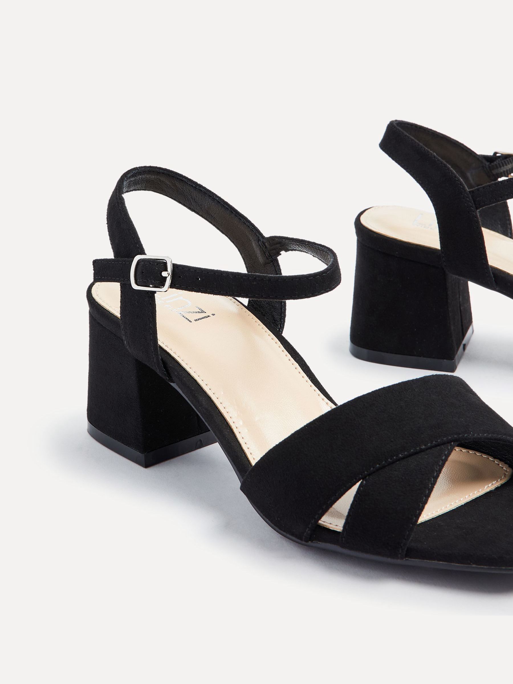 Buy Linzi Black Vivian Wide Fit Heeled Sandals With