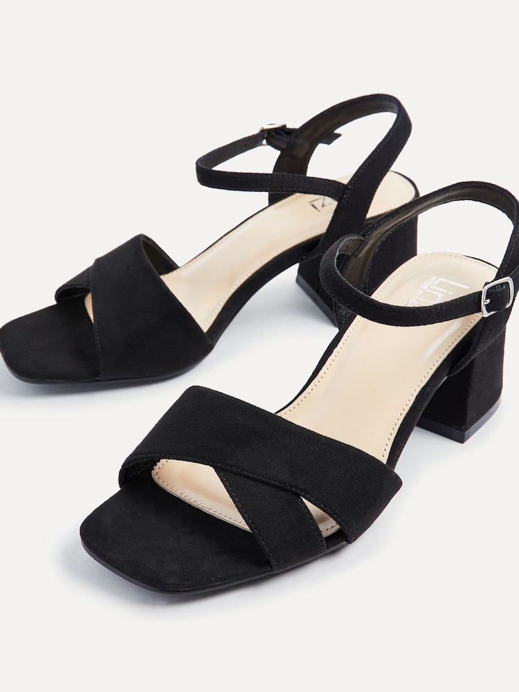 Linzi Black Vivian Wide Fit Heeled Sandals With Crossover Front Strap - Image 6 of 6