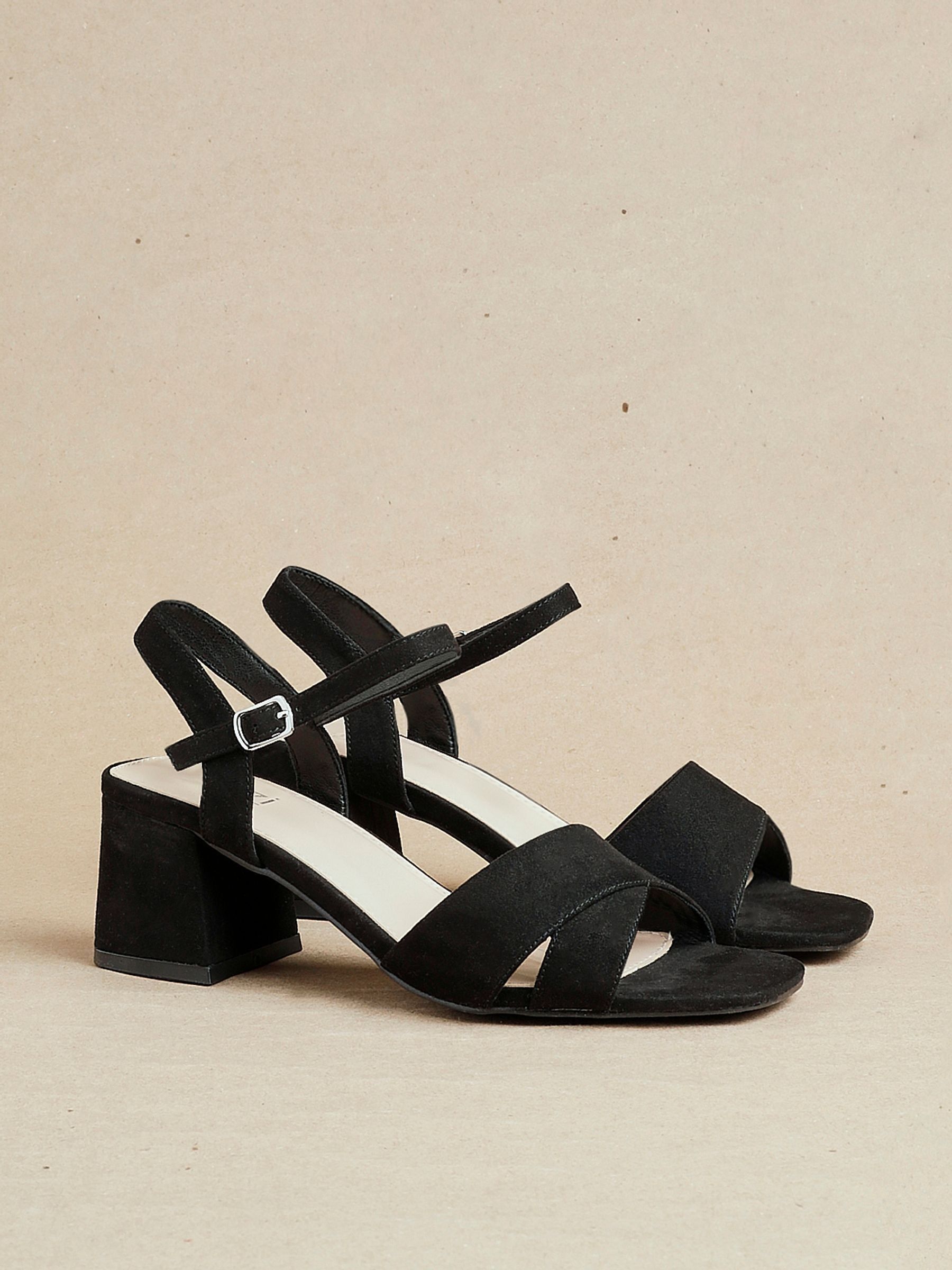 Buy Linzi Black Vivian Wide Fit Heeled Sandals With Crossover