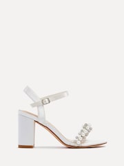 Linzi Ivory Bridal Tinsley Block Heeled Sandals With Pearl and Diamante Front Strap - Image 2 of 5