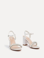 Linzi Ivory Bridal Tinsley Block Heeled Sandals With Pearl and Diamante Front Strap - Image 3 of 5