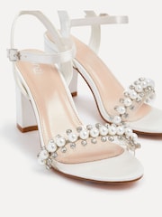 Linzi Ivory Bridal Tinsley Block Heeled Sandals With Pearl and Diamante Front Strap - Image 4 of 5