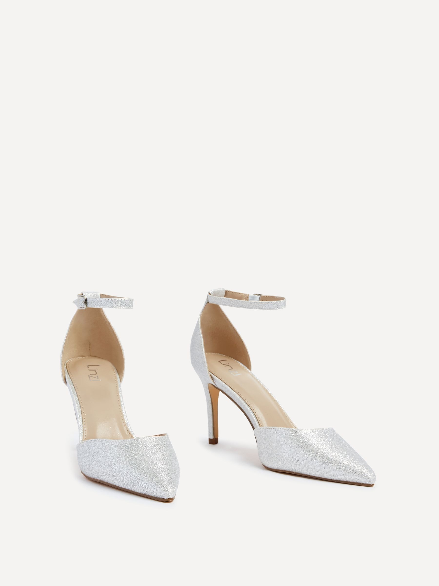 Silver court shoes with ankle strap shop