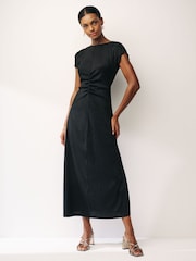 Black Textured Ruched Midi Dress - Image 1 of 6