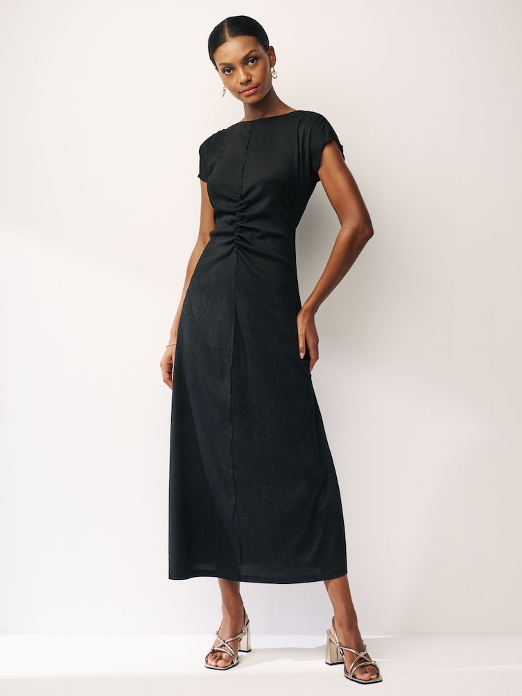 Black Textured Ruched Midi Dress - Image 1 of 6