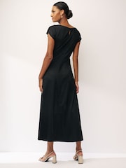 Black Textured Ruched Midi Dress - Image 2 of 6