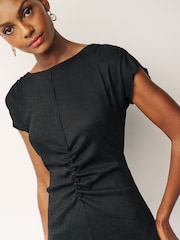 Black Textured Ruched Midi Dress - Image 3 of 6
