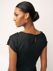 Black Textured Ruched Midi Dress - Image 4 of 6