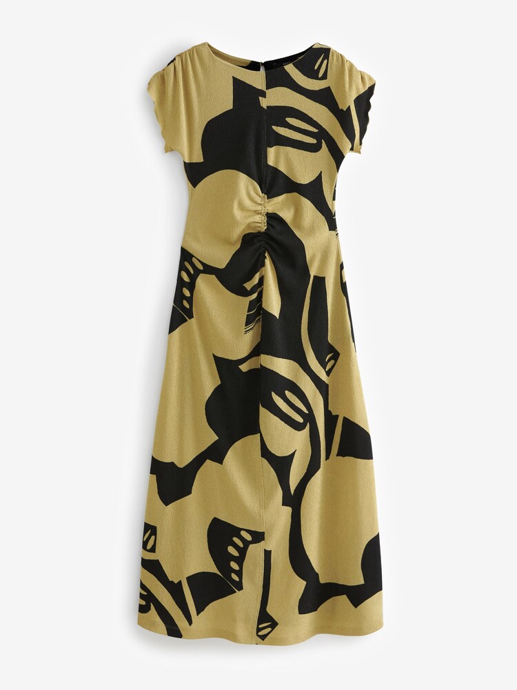 Khaki Green Textured Ruched Midi Dress - Image 1 of 2 Khaki Green Textured Ruched Midi Dress - Image 1 of 2