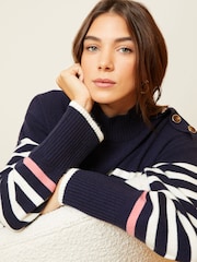 Love & Roses Ivory White Cosy Funnel Neck Button Shoulder Knitted Dress - Image 2 of 4