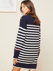 Love & Roses Ivory White Cosy Funnel Neck Button Shoulder Knitted Dress - Image 3 of 4