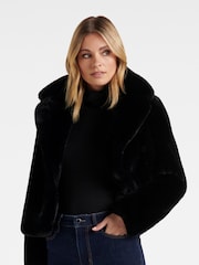 Forever New Black Alicia Faux Fur Coat - Image 1 of 5