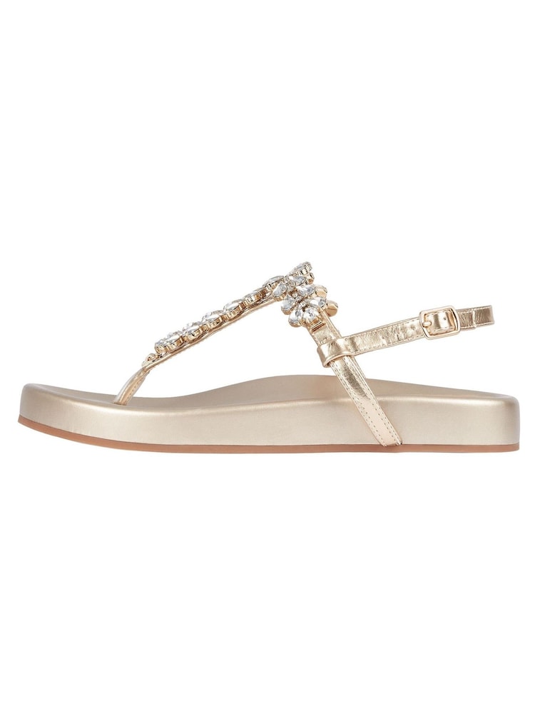 Lipsy Gold Regular Fit Flat Embellished Sandal - Image 1 of 5