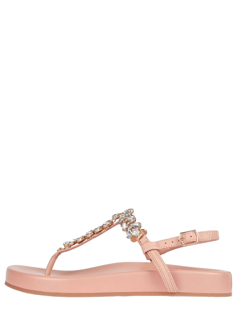 Lipsy Nude Pink Wide FIt Flat Embellished Sandal - Image 5 of 5