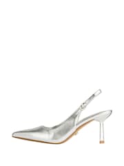 Lipsy Silver Regular Fit Mid Heel Faux Leather Slingback Court Shoes - Image 5 of 5