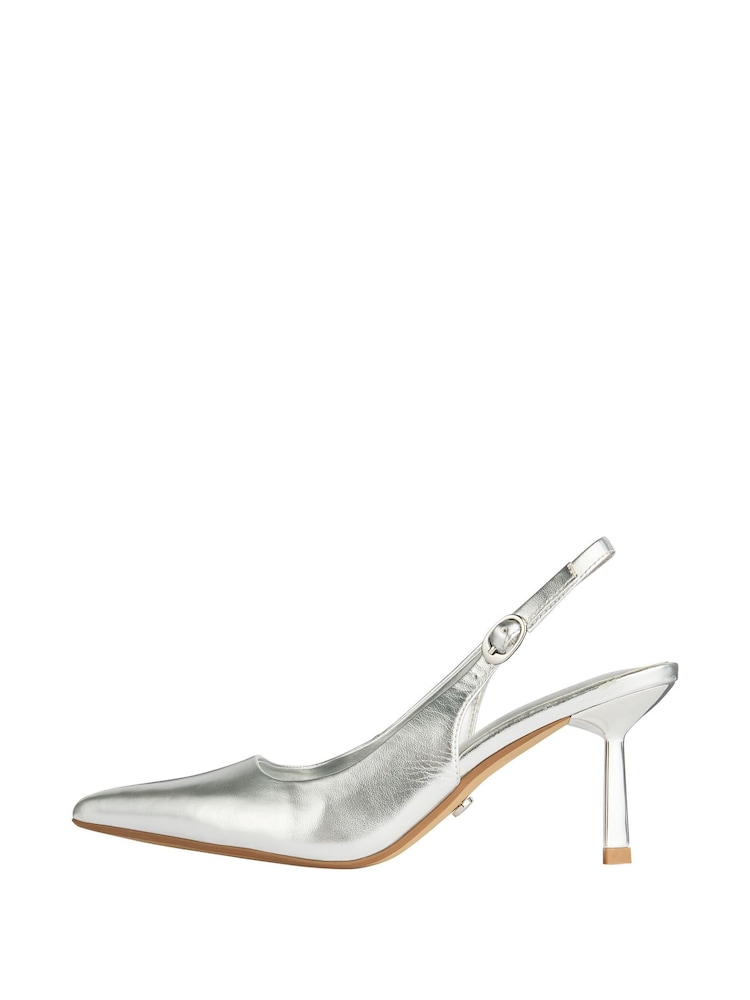 Lipsy Silver Regular Fit Mid Heel Faux Leather Slingback Court Shoes - Image 5 of 5