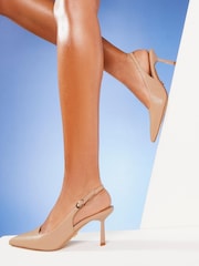 Lipsy Nude Pink Regular Fit Mid Heel Faux Leather Slingback Court Shoes - Image 1 of 4