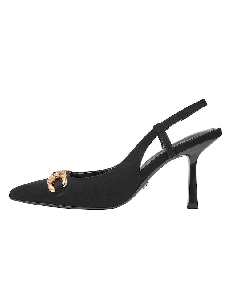 Lipsy Black Regular Fit Faux Suede Mid Heel Trim Slingback Court Shoe - Image 1 of 5