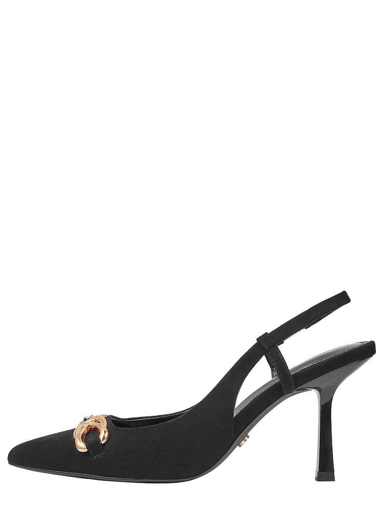 Lipsy Black Regular Fit Faux Suede Mid Heel Trim Slingback Court Shoe - Image 5 of 5