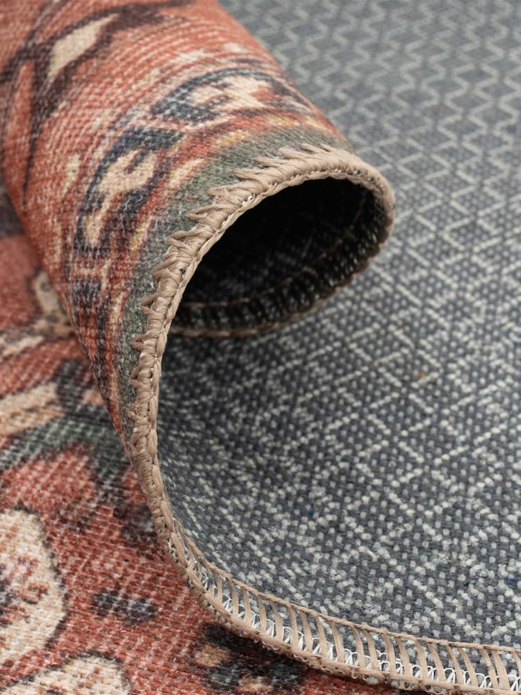 kukoon Terracotta Washable Faro Flatwoven Boho Medallion Distressed Rug - Image 2 of 6 kukoon Terracotta Washable Faro Flatwoven Boho Medallion Distressed Rug - Image 2 of 6