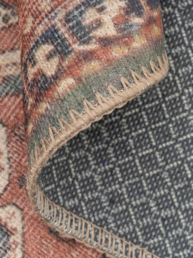 kukoon Terracotta Washable Faro Flatwoven Boho Medallion Distressed Rug - Image 6 of 6 kukoon Terracotta Washable Faro Flatwoven Boho Medallion Distressed Rug - Image 6 of 6