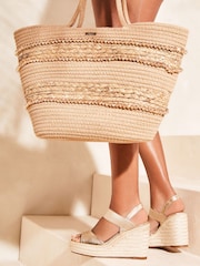 Lipsy Gold Regular Fit Mid Elastic Square Toe Wedge Sandal - Image 2 of 4