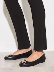 Lipsy Black Wide Fit Flat Square Toe Trim Faux Leather Ballet Pumps - Image 2 of 4
