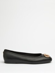 Lipsy Black Wide Fit Flat Square Toe Trim Faux Leather Ballet Pumps - Image 4 of 4