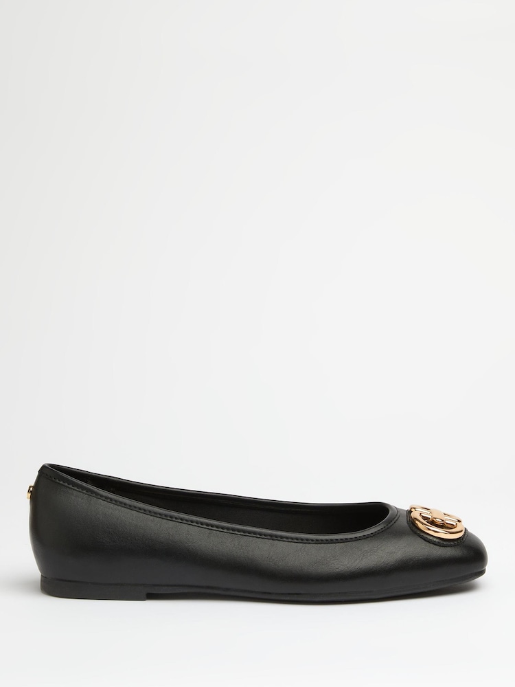 Lipsy Black Wide Fit Flat Square Toe Trim Faux Leather Ballet Pumps - Image 4 of 4