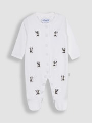 JoJo Maman Bébé White Panda Embroidered Cotton Baby Sleepsuit - Image 1 of 2