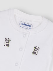 JoJo Maman Bébé White Panda Embroidered Cotton Baby Sleepsuit - Image 2 of 2