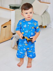 JoJo Maman Bébé Blue Construction Printed Jersey Pyjamas - Image 1 of 4