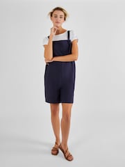 JoJo Maman Bébé Navy Blue Short Maternity Linen Blend Dungarees - Image 2 of 4