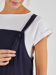 JoJo Maman Bébé Navy Blue Short Maternity Linen Blend Dungarees - Image 4 of 4