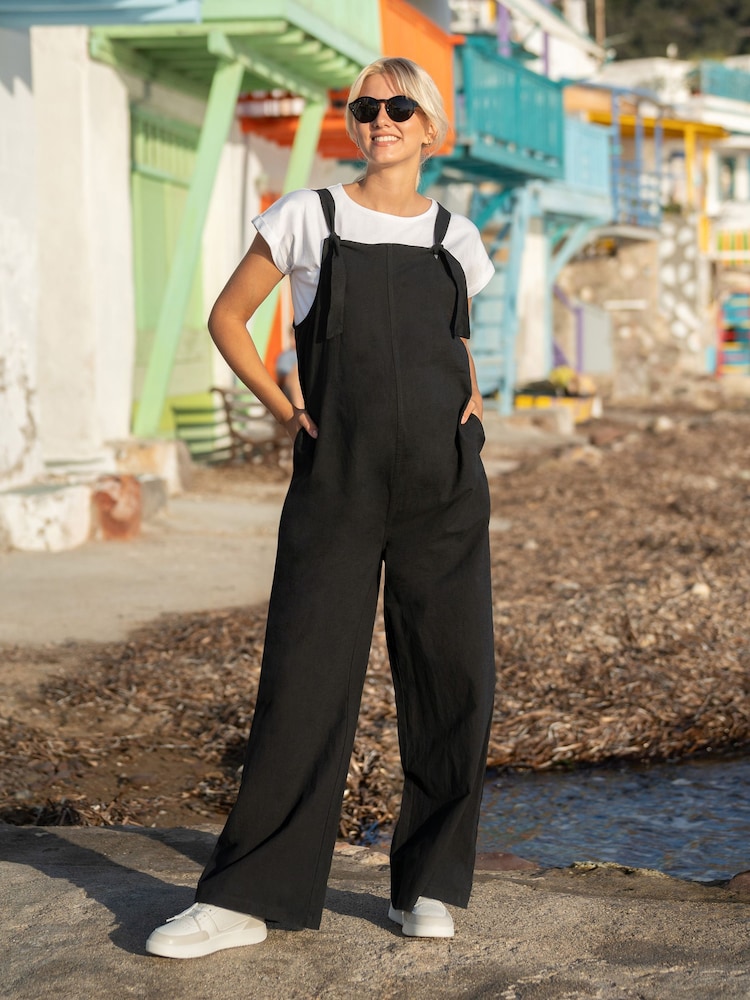Schwarz - Jojo Maman Bébé Latzhose aus Leinenmischung mit weitem Bein (Umstandsmode) - Bild 5 von 5 Schwarz - Jojo Maman Bébé Latzhose aus Leinenmischung mit weitem Bein (Umstandsmode) - Bild 5 von 5
