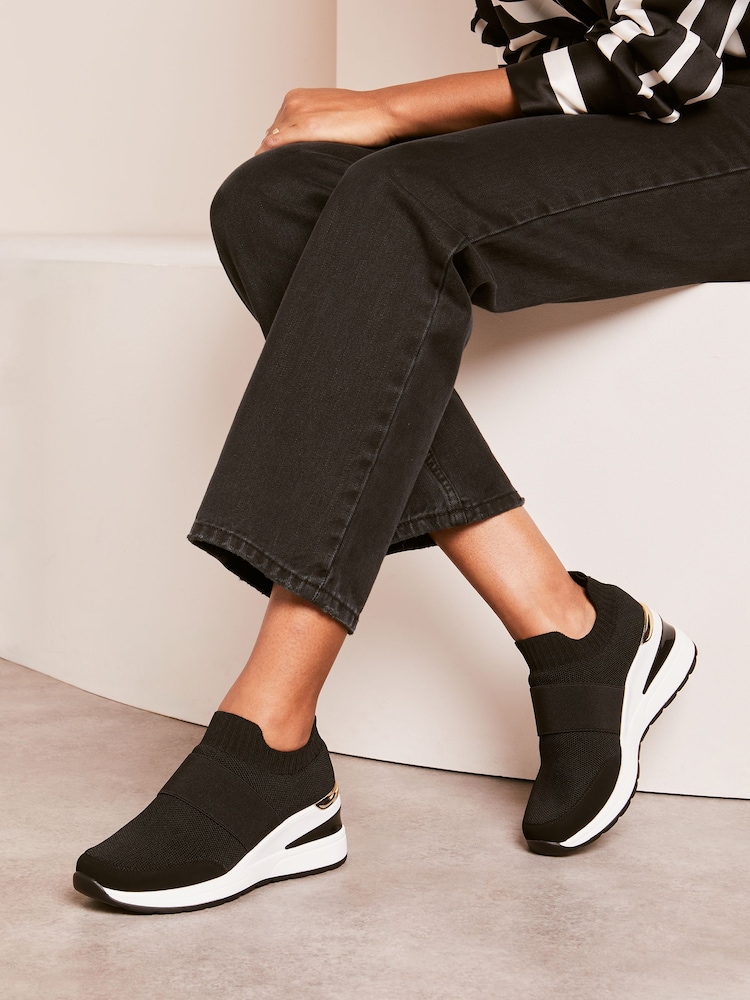 Lipsy Black Flat Knit Stretch Wedge Trainer - Image 1 of 4