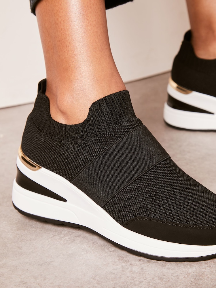 Lipsy Black Flat Knit Stretch Wedge Trainer - Image 4 of 4 Lipsy Black Flat Knit Stretch Wedge Trainer - Image 4 of 4