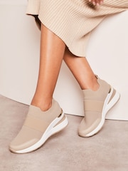 Lipsy Nude Pink Flat Knit Stretch Wedge Trainer - Image 1 of 4