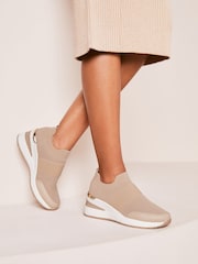 Lipsy Nude Pink Flat Knit Stretch Wedge Trainer - Image 2 of 4