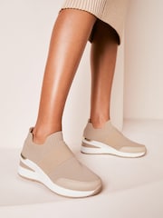Lipsy Nude Pink Flat Knit Stretch Wedge Trainer - Image 3 of 4