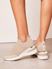 Lipsy Nude Pink Flat Knit Stretch Wedge Trainer - Image 4 of 4