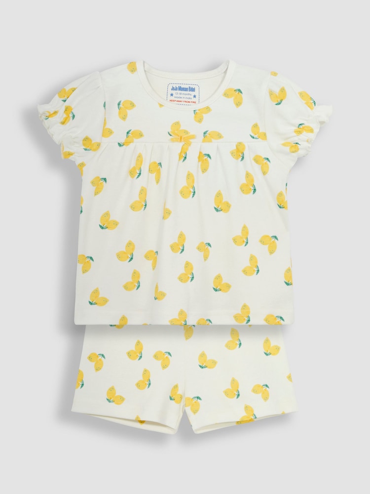 JoJo Maman Bébé Yellow Fruit Printed Jersey Pyjamas - Image 2 of 4
