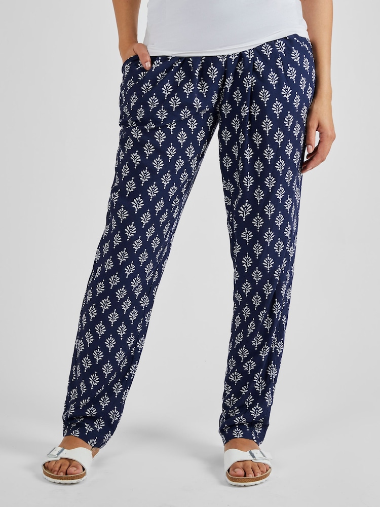 JoJo Maman Bébé Navy Batik Printed Maternity Trousers - Image 1 of 5