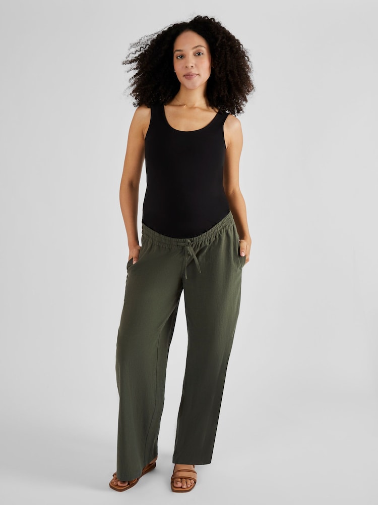 JoJo Maman Bébé Khaki Green Linen Blend Maternity Trousers - Image 2 of 4