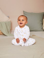 JoJo Maman Bébé White Lemon Embroidered Cotton Baby Sleepsuit - Image 1 of 7